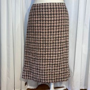 Dué Per Dué slubby pink/black/shades of grey tweed midi skirt with side slits